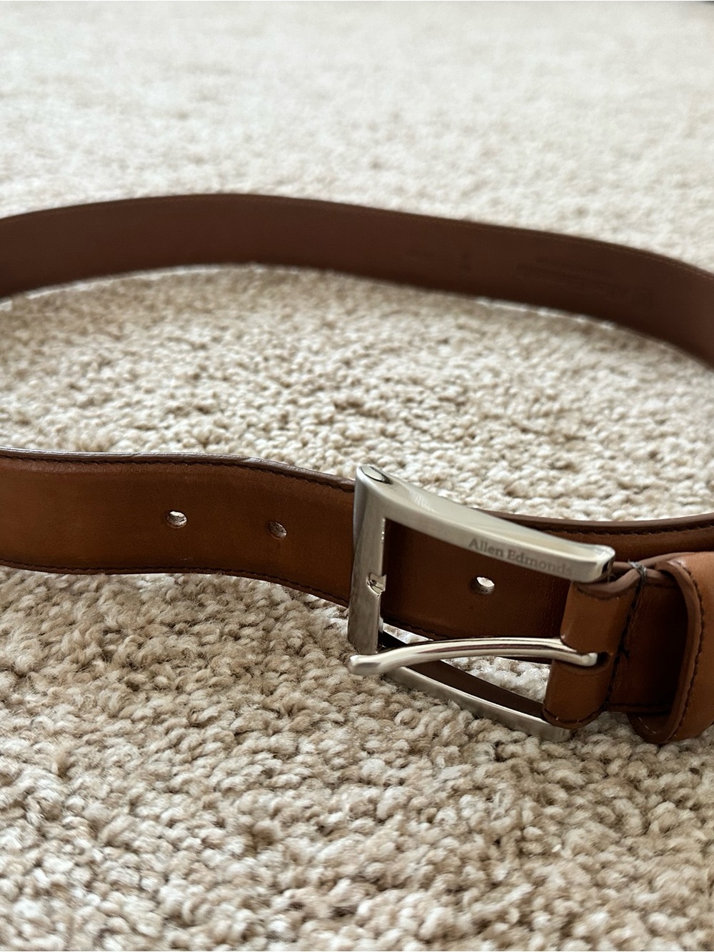 Allen Edmonds Brown Leather Belt with Silver Buckle
